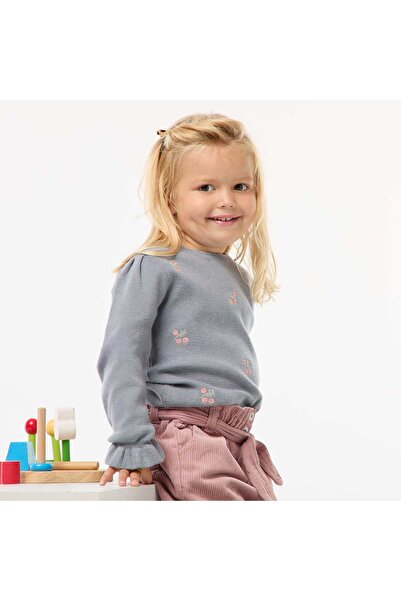 KIABI Compact Knit Sweater with Embroidery BLUE