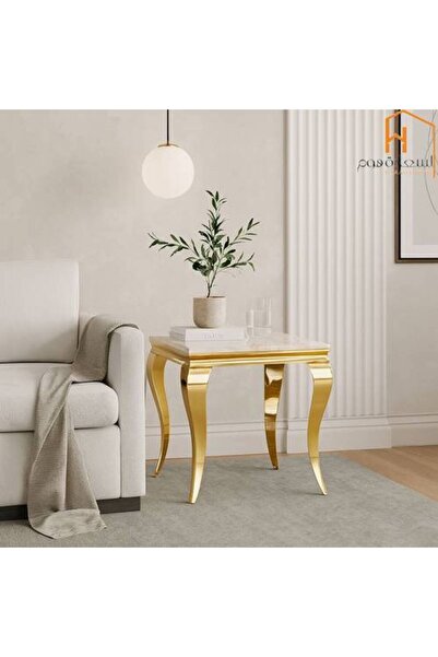 Al Saadah Home Individual Service Table - Marble - 60*60*60 - Gold