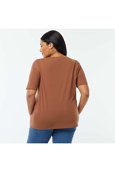 KIABI Basic plain V-neck T-shirt BROWN