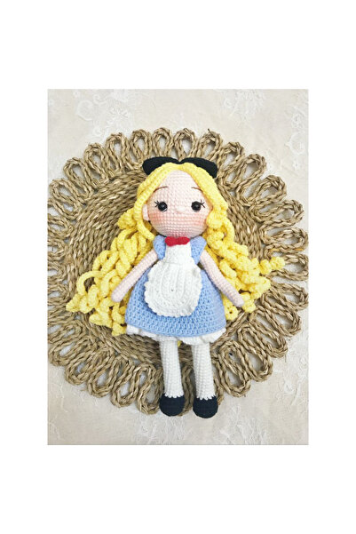 Fatio Handmade Crochet Girl Doll in Blue Dress – 21cm Soft Plush Toy