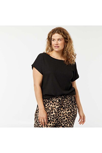 KIABI Flowing waffle-knit T-shirt BLACK