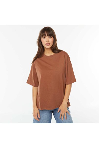 KIABI Oversized round neck T-shirt BROWN