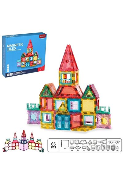 PROCART Magnetic construction set, 66 multi-colored pieces, transparent plastic, magnetic edges