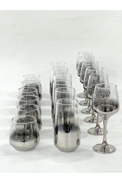 isra kristal Plated 18-Piece Luxury Glass Cup Set – 6 Water Glasses + 6 Long ...