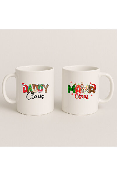 MODA هدية عيد الميلاد السعيد للأم والأب، مجموعة من كوبين من البورسلين مطبوعة