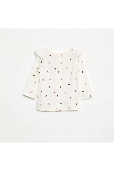 KIABI Long-sleeved patterned T-shirt with ruffled armholes WHITE