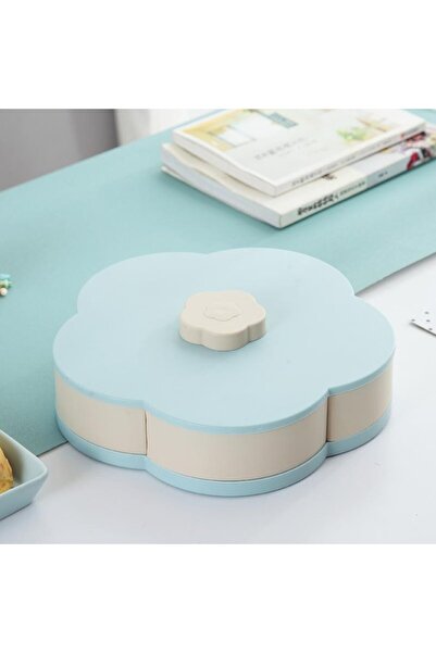 EMATTERIO Smart Serving Box - Flower Shape, Rotating, 10 Compartments, 2-Tier, 42 cm, Blue