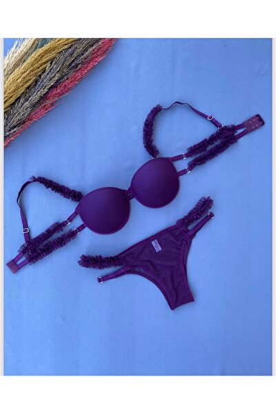 CLOVER JEWELRY Kırmızı Fırfırlı Sütyen ve Külot Takımı – Şık ve Zarif İç Giyi...