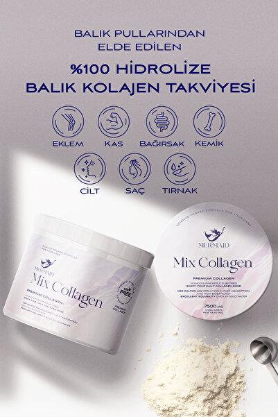 Mermaid Collagen Mix Collagen Fish Collagen, Hyaluronic Acid, Biotin, C Vit. Copper Zinc Mango & Pineapple Aroma - 8 Weeks