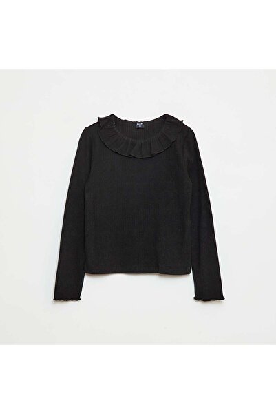 KIABI Ribbed Knit T-Shirt BLACK