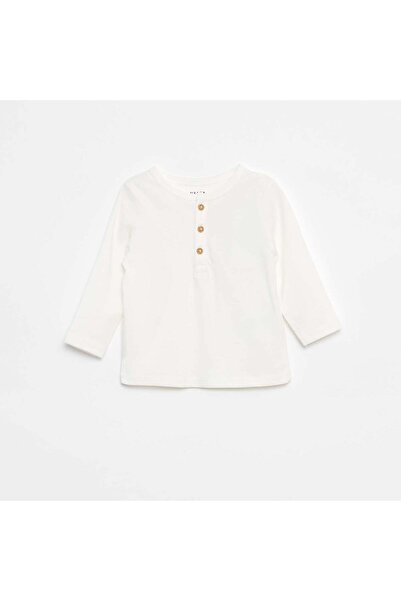 KIABI تي شيرت أبيض بياقة الجد