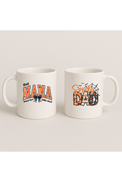 MODA هدية مطبوعة لعيد الهالوين للأم والأب، مجموعة من كوبين من البورسلين