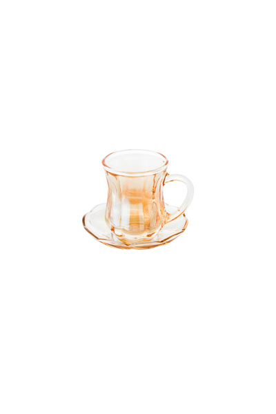 Dania Elegant Glass Tea Set - 6 Cups + 6 Saucers with Amber Accent