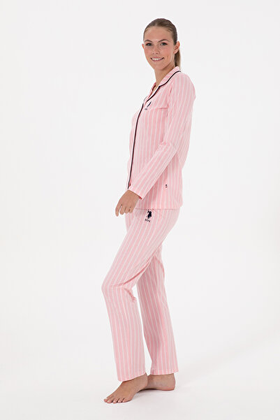 U.S. Polo Assn. Kadın Pembe Çizgili Pijama Takımı 50318884-VR041