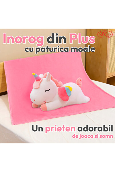 RCO Inorog din Plus 50 cm cu Paturica Moale 155x105 cm – Jucarie de Imbratisat, WJ6215B