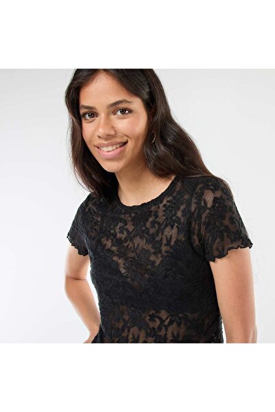 KIABI Lace Short-Sleeve T-Shirt BLACK