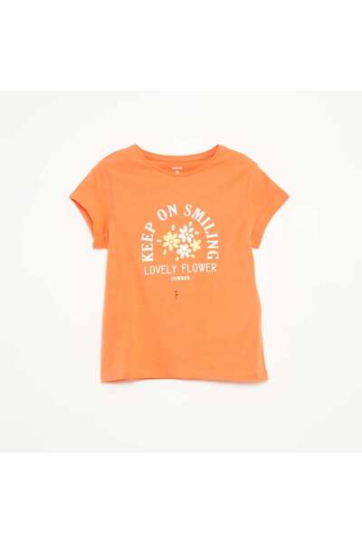 KIABI تي شيرت مطبوع بأكمام قصيرة ورقبة دائرية باللون البرتقالي