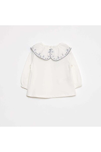 KIABI تي شيرت بأكمام طويلة وياقة ياقة دائرية الأبيض