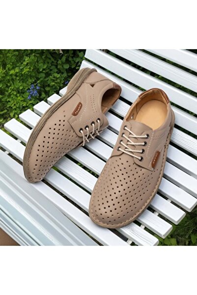 Modlet.ro Pantofi sport bărbătești bej cu șireturi, din piele MOD13465