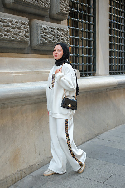 LOCCO Kadın Leopar Desenli İkili Takım Beyaz