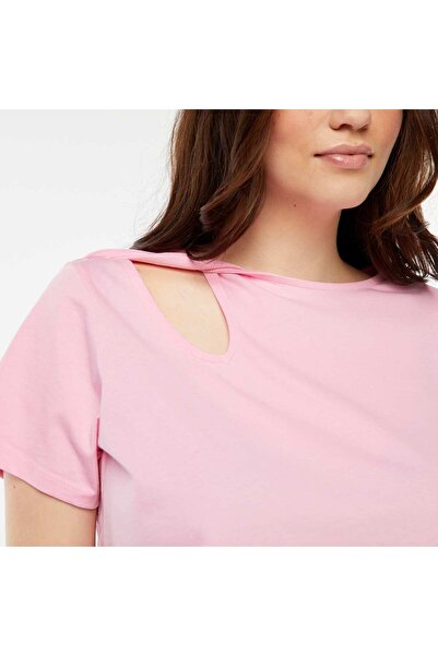 KIABI Plain T-shirt with openwork slit and twisted effect PINK