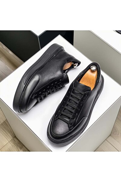 Modlet.ro Pantofi sport bărbătești din piele neagră cu șireturi MOD12107