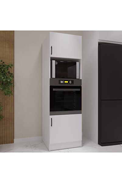 ASES Esl0192 Çok Amaçlı Ankastre Fırın ve Mikrodalga Kiler Boy Dolap 2 Kapaklı Raflı Beyaz