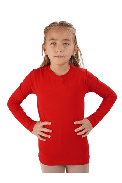 KURGAN TEKSTİL Unisex Kız-Erkek Çocuk Bisiklet Yaka Düz Uzun Kollu Tişört