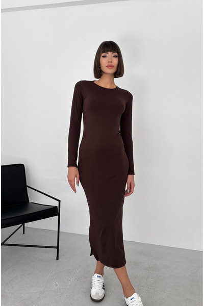 Oyga Φόρεμα με μακρύ μανίκι από ύφασμα Modal με σχισμή στο πλάι