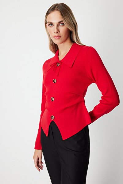 ON Ornamental Buttoned Drawstring Detailed Knitwear Sweater