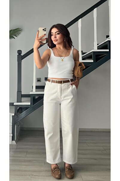 Oslove Beyaz Skater Mom Jean