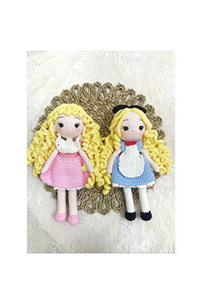 Fatio Handmade Crochet Girl Doll in Blue Dress – 21cm Soft Plush Toy