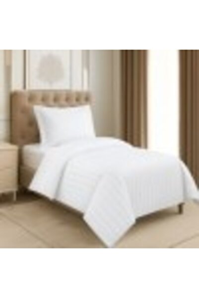 DELUXE Pucioasa Hotel bed linen single white damask, 3 cm stripe, 150x220 cm