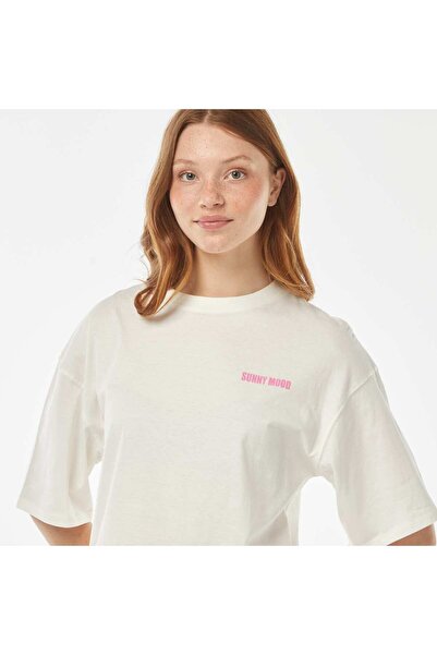 KIABI Oversized short-sleeved T-shirt with shell print WHITE