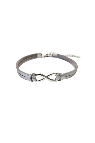 Wild Bracelets Bratara Infinit, din piele intoarsa , argintie, lucrata manual by