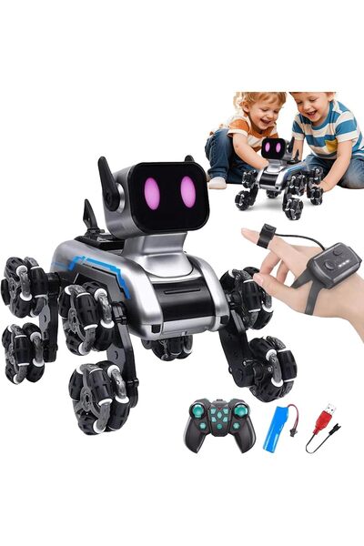 Arda-Han Ticaret Uzaktan Bilekten Kumandalı Şarjlı 8 Teker Akrobat Robot Köpek Müzikli ve Led Işık 25 cm Köpek Araba