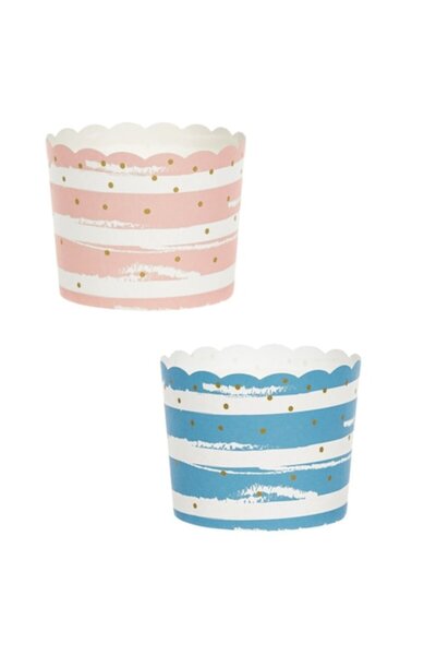 SHOPIENS Set 24 paper baking molds with wavy edge, pink and blue with gold dots,
