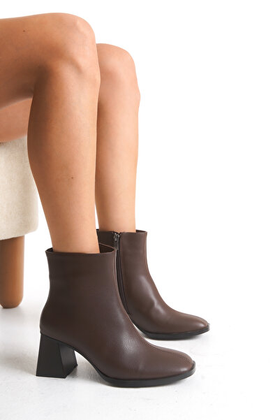 ELAIA SHOES LORA Acı Kahve Küt Burun Kadın Topuklu Bot