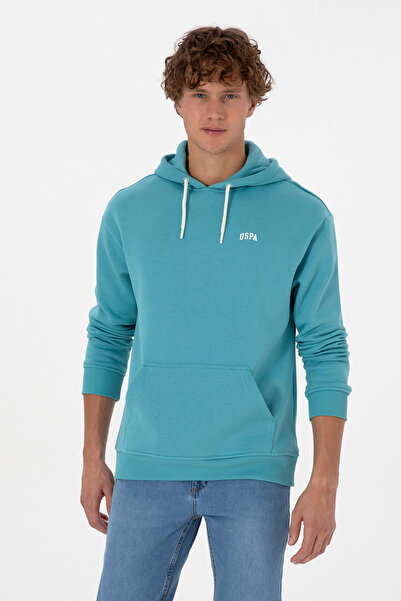 U.S. Polo Assn. Erkek Oversize Fit Kapüşonlu Şardonlu Mint Basic Sweatshirt 50313782-VR152
