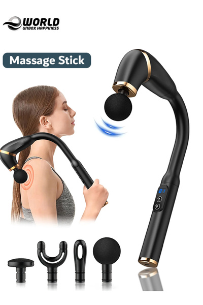 Eworld مسدس تدليك بمقبض تمديد على شكل حرف U، 6 سرعات، 4 رؤوس، جهاز تدليك عميق...