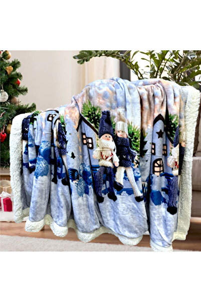 OEM Αφράτη κουβέρτα με γούνα, Χριστουγεννιάτικη, 2 όψεις, 200x230 cm, 2 kg, PC20