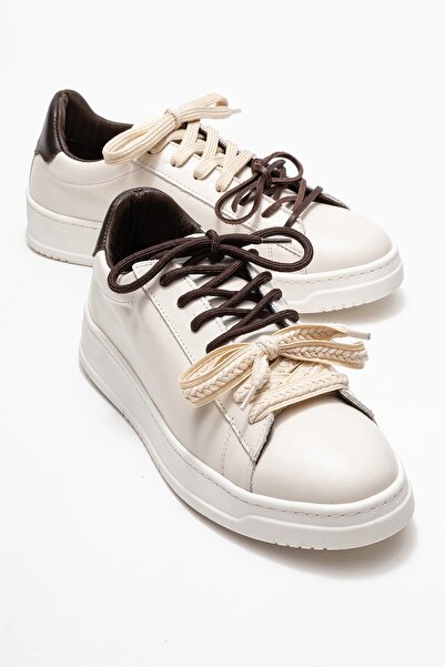 LuviShoes Warron Ecru Brown Genuine Leather Women's Sneakers