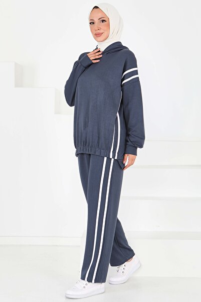 TOFİSA ριγέ Modal Διπλό Σετ Ανθρακίτη - 27710