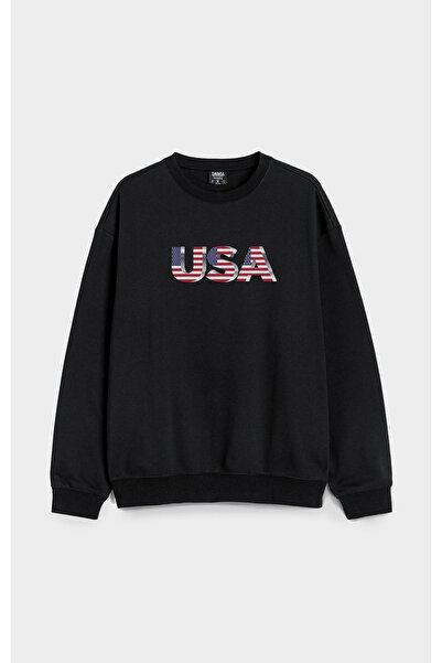 MODA Steagul Americii SUA cu imprimeu guler rotund Bumbac fără glugă supradim...