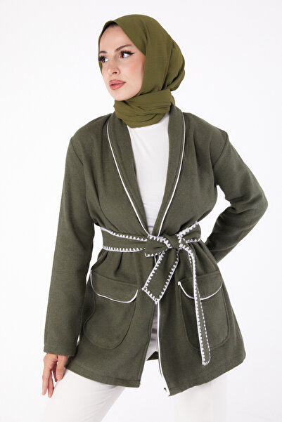 TOFİSA معطف كشميري مزين بتفاصيل أربيباي كاكي - 27747-HAKI