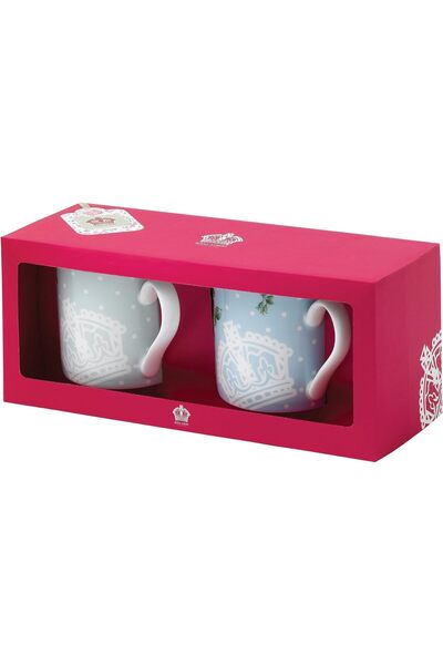 Royal Albert Polka Rose and Polka Blue Mug Set, Porcelain by Royal Albert, Blue, Set of 2