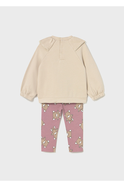 MAYORAL Cream Color Teddy Bear Sweatshirt and Pink Teddy Bear Printed Leggings