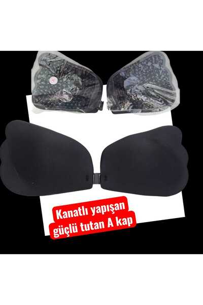 Mutkin Yapışkanlı Sütyen, Görünmez Askısız ve Sırtsız -Dikişsiz Sütyen, Etkili önden Klipsli-A BEDEN-SİYAH