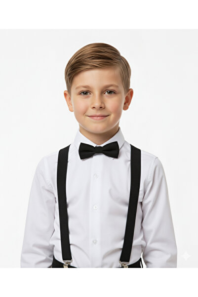 Sibel Günay Butik Çocuk Siyah Papyon Askı Takımı | 4–12 Yaş Ayarlanabilir Askı | Özel Gün ve Bayram Aksesuarı