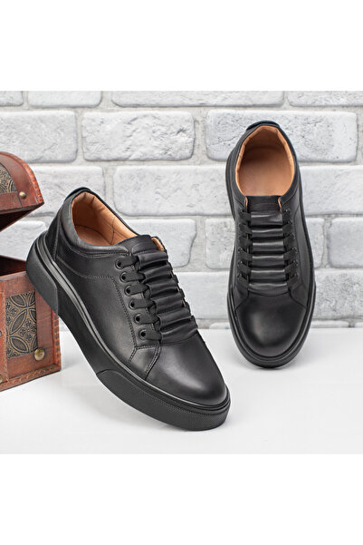 Modlet.ro Pantofi sport negri cu șireturi pentru bărbați, din piele MOD11163